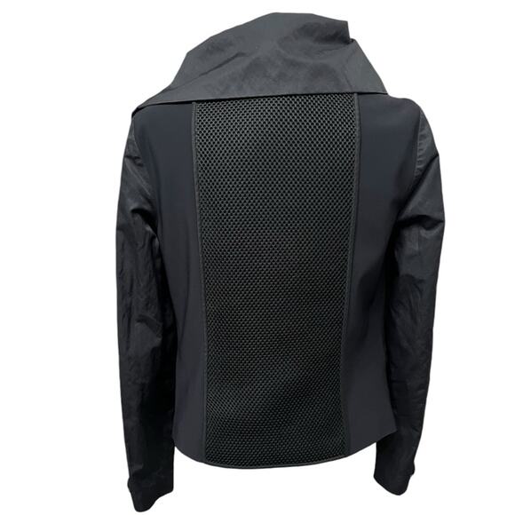 ELIE TAHARI Black Moto Asymmetric Zipper Jacket w/ Mesh Detail Women's Sz‎ Small - Picture 3 of 12